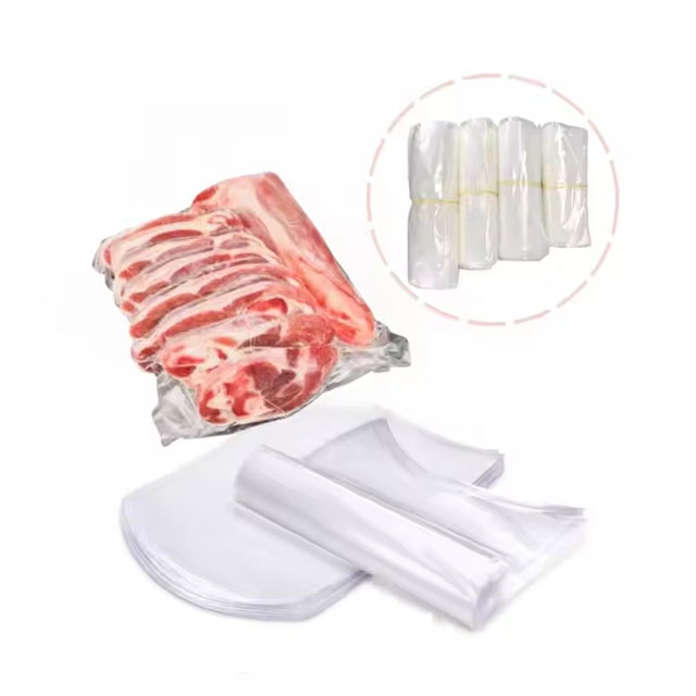 Plastic custom print red blue retractable curved shrink wrap bag transparent bone in meat high barrier shrink bags